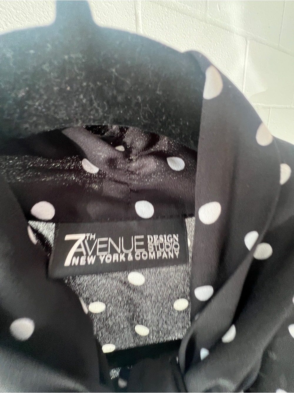 Avenue Black and White Polka Dot Tie-Neck Blouse - Picture 5 of 8